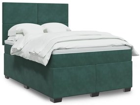 vidaXL Pat box spring cu saltea, verde închis, 140x200 cm, catifea
