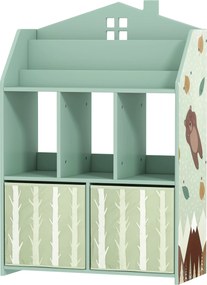 AIYAPLAY Etajeră pentru jucării cu sertare din material textil rafturi deschise design cu ursuleți organizator de jucării Verde | Aosom Romania