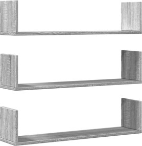 vidaXL Rafturi de perete 3 buc. gri sonoma 80x18x18 cm lemn prelucrat