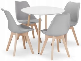 Set de sufragerie 1 + 4, masa KAMI 80x80 alb + scaune gri BALI MARK
