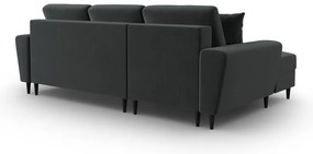 Colțar gri închis extensibil, cu spațiu de depozitare cu tapițerie din catifea (cu colț pe partea stângă, cu șezlong) Kyoto – Cosmopolitan Design