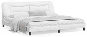 3208024 vidaXL Cadru de pat cu tăblie, alb, 200x200 cm, piele ecologică