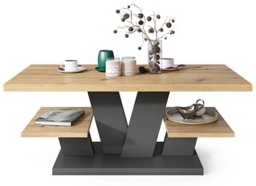 Mazzoni VIVA MAT Stejar Artisan/Antracit - MASUȚĂ DE CAFEA MODERNĂ cu RAFTURI
