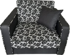 Fotoliu SAMY NEXT extensibil, cu lada de depozitare, stofa gri cu negru , cadru metalic, 103x100x92 Stofa, Gri + Negru