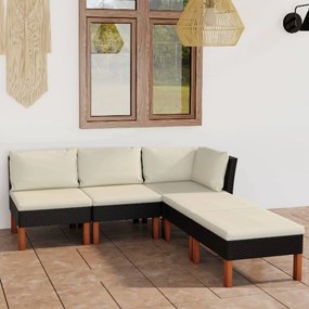 3059732 vidaXL Set mobilier de grădină cu perne, 5 piese, negru, poliratan