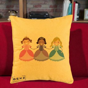 Perna Personalizata Printese Diverse Ilustratie, 40x40 cm, Galben, Husa Detasabila, Perna Inclusa, BEKZ®