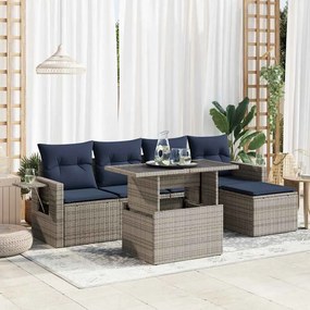 vidaXL Set mobilier grădină perne 6 piese gri poliratan/lemn acacia