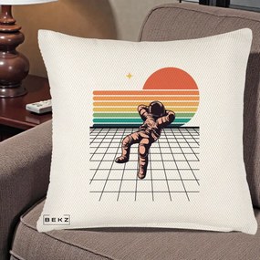 Perna Decorativa Astronaut Retro Space, 40x40 cm, Crem Reliefat, Husa Detasabila, Perna Inclusa, BEKZ®