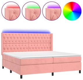 Pat continental cu saltea  LED, roz, 200x200 cm, catifea Roz, 200 x 200 cm, Design cu nasturi
