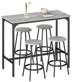 HOMCOM Set Masă de Bar și 4 Scaune cu Suport pentru Picioare, 110x50x89.5 cm, Gri | Aosom Romania