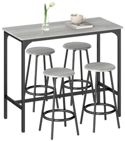 HOMCOM Set Masă de Bar și 4 Scaune cu Suport pentru Picioare, 110x50x89.5 cm, Gri | Aosom Romania