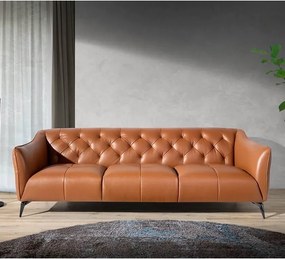 Canapea 3 locuri din piele naturala capitonata Cowhide leather brown