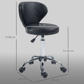 HOMCOM Taburet Rotativ 360° Reglabil, Taburet Cosmetic cu Spătar, din Oțel și Piele Ecologică, Negru | Aosom Romania