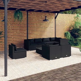 3102616 vidaXL Set mobilier de grădină cu perne, 9 piese, negru, poliratan