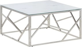 vidaXL Măsuță de cafea, argintiu, oțel inoxidabil și sticlă securizată