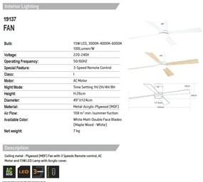 Lustra LED cu Ventilator si telecomanda Sarah alb/artar