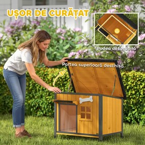 PawHut Cușcă pentru câini de exterior din lemn și oțel rezistent la mușcături, cu acoperiș rabatabil și perdea pentru ușă, galben | Aosom Romania