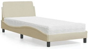 vidaXL Pat cu saltea, crem, 90x190 cm, textil