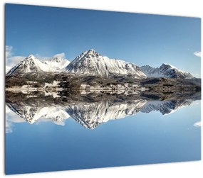 Tablou pe sticlă cu munți și reflectarea lor (70x50 cm)