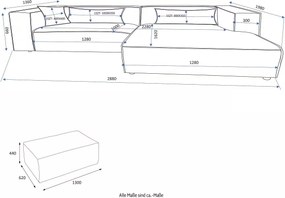 Colțar fix cu otoman inclus, material velur catifelat, culoare bej, picior pe dreapta, 288 cm lățime