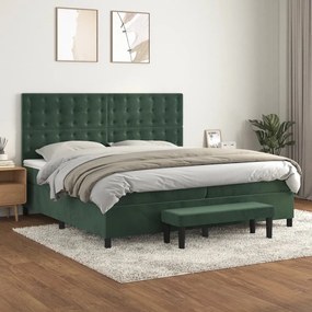 Pat box spring cu saltea, verde inchis, 200x200 cm, catifea Verde inchis, 200 x 200 cm, Nasturi de tapiterie