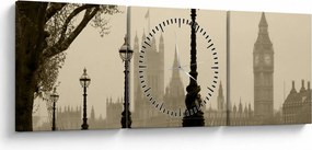 Tablou - Londra în ceață, Anglia (cu ceas) (90x30 cm)