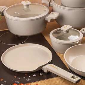 Set oale marmorate cu tigaie clatite 12 peise Klausberg KB-7967, crem