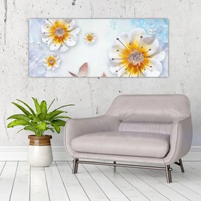 Tablou - Copoziția flori și fluturi (120x50 cm)