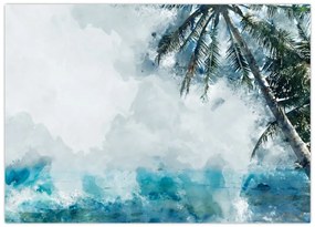 Tablou pe sticlă - Palmier lângă mare (70x50 cm)