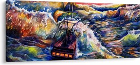 Tablou - Navă pe valurile oceanului, aquarelă (120x50 cm)