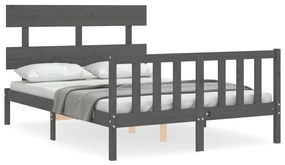 3193248 vidaXL Cadru de pat cu tăblie, dublu, gri, lemn masiv
