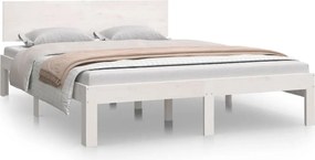 vidaXL Cadru de pat dublu, alb, 135x190 cm, lemn masiv