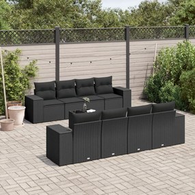 Set mobilier de gradina cu perne, 9 piese, negru, poliratan