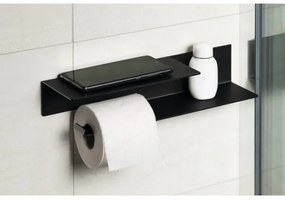 Sapho - Suport pentru hârtie igienică cu poliță, 9,5 x 35 cm, negru mat