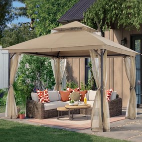 ABCCANOPY Foișor de gradina 3.3x3.9 m - Foișor exterior cu cadru din oțel și plasă de țânțari pentru gazon, curte, grădină, terasă, Kaki