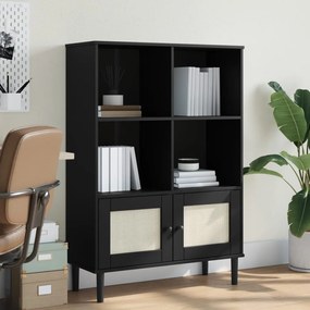 vidaXL Bibliotecă SENJA aspect ratan negru 90x35x130 cm lemn masiv pin
