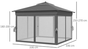 Outsunny Foisor tip pop-up 3 x 3(m),20 lumini LED alimentate de la soare,geanta cu roti, 4 saci de greutate, inaltime reglabila, Gri | Aosom Romania