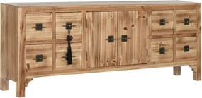 Comodă TV din lemn, natur, cu 2 uși, 8 sertare, 1 raft și ciucure cu nod chinezesc, 51 x 130 x 24 cm, „Boreal”