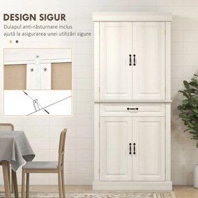 Bufet de bucatarie HOMCOM cu 2 dulapuri cu 2 usi si sertar, din lemn 80x35x180cm alb | Aosom RO