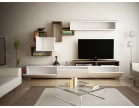 Mobila Living Comoda Rafturi si Dulapioare Elit - White, Walnut