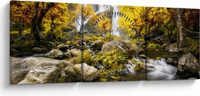 Tablou - Cascade în peisaj de toamnă, galben (cu ceas) (90x30 cm)