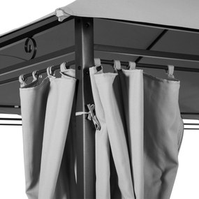 Outsunny Gazebo 4x3 m cu 6 Perdele și Acoperiș cu 2 Niveluri, din Oțel și Poliester, Gri Închis | Aosom Romania