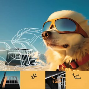 Cușcă de transport pentru câini BRUNO, 97x90x70cm, argintiu/negru Cadoca