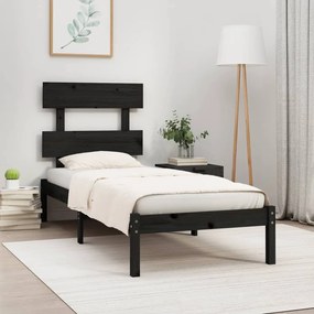 3104637 vidaXL Cadru de pat mic single, negru, 75x190 cm, lemn masiv