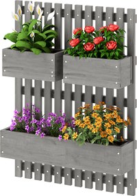 Outsunny Jardinieră murală tip grădină cu 3 bazine din lemn masiv detașabile, țesătură nețesută, 60 x 16 x 80 cm gri | Aosom Romania