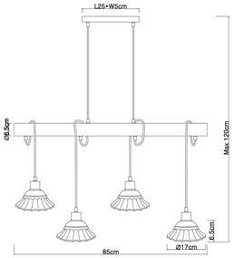 Lustră pe cablu Globo 54050-4H JOWITA 4xE27/40W/230V