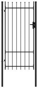 Poarta de gard cu o usa, varf ascutit, negru, 1 x 2 m, otel