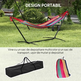 Outsunny Hamac cu Suport 310x117 cm pentru Camping cu Înălțime Reglabilă și Geantă de Transport, Capacitate 120 kg, Dungi Portocalii și Roșii | Aosom Romania