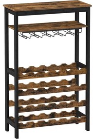 Raft De Depozitare Cu Blat Si Suport Pentru Sticle, Maro Rustic Si Negru, 26 Cm