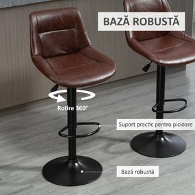 HOMCOM Set 2 Scaune de Bar, Scaune înalte, reglabile în înălțime, incl. Suport pentru Picioare, 46.5cm x 50cm x 108cm, Negru + Maro | Aosom Romania